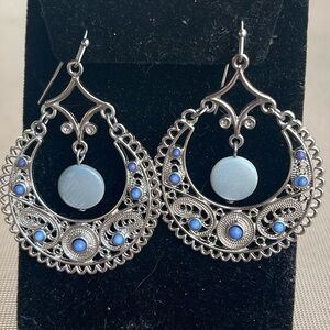 Elegant Silver Filigree blue stone wired Earrings
